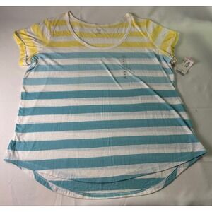 NWT Ana A New Approach Woman 1X Striped Tee Shirt Yellow Blue White Short Sleeve